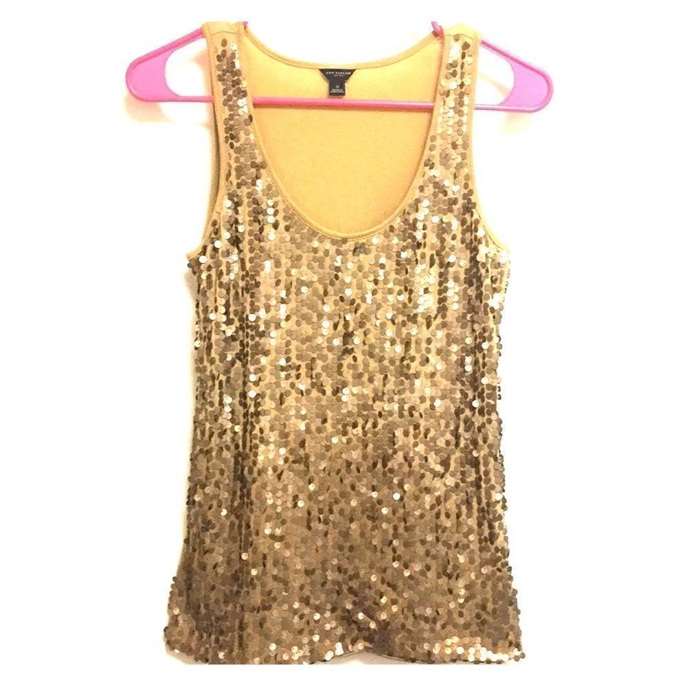 Ann Taylor gold sequins scoop neck tank size S